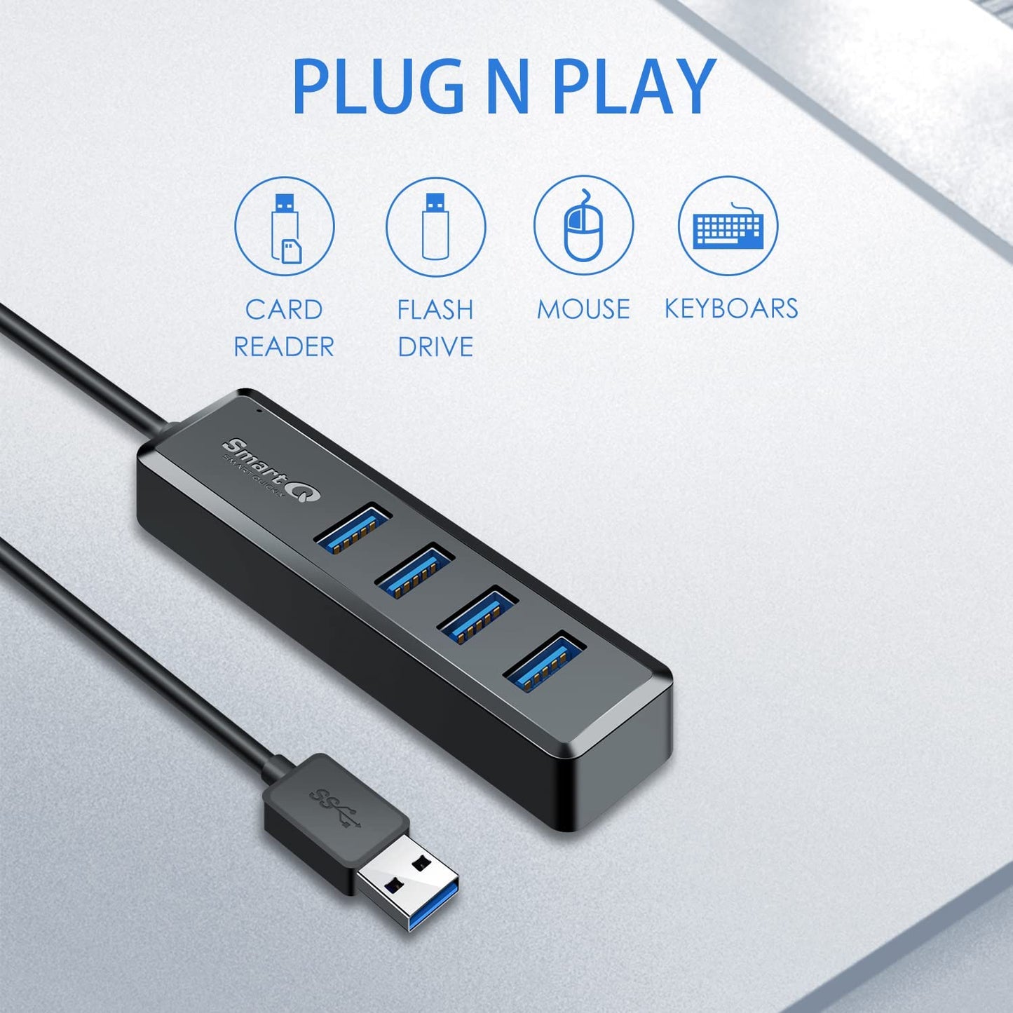 4 Ports H302S USB 3.2 Hub Gen1 for Laptop , Multi Port Expander, Fast Data Transfer USB Splitter Compatible with Windows PC, Mac, Printer, Mobile HDD
