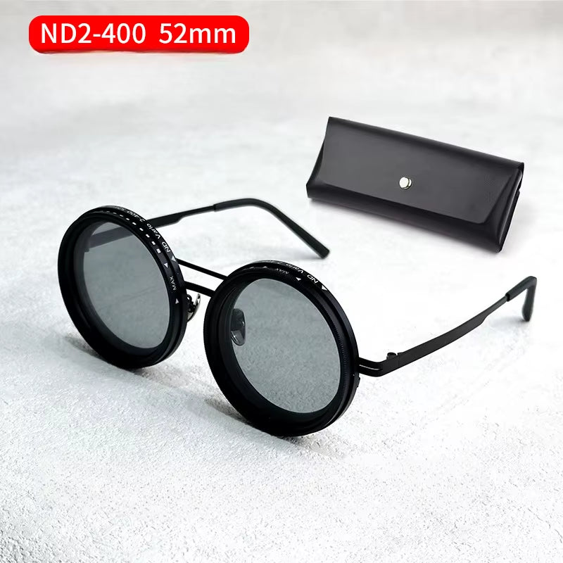 Adjustable 1-9 Sunglasses Fishing Rounded Polarized Glasses with ND Filter Lenses Handcrafted Retro Glasses Unisex Vintage Style