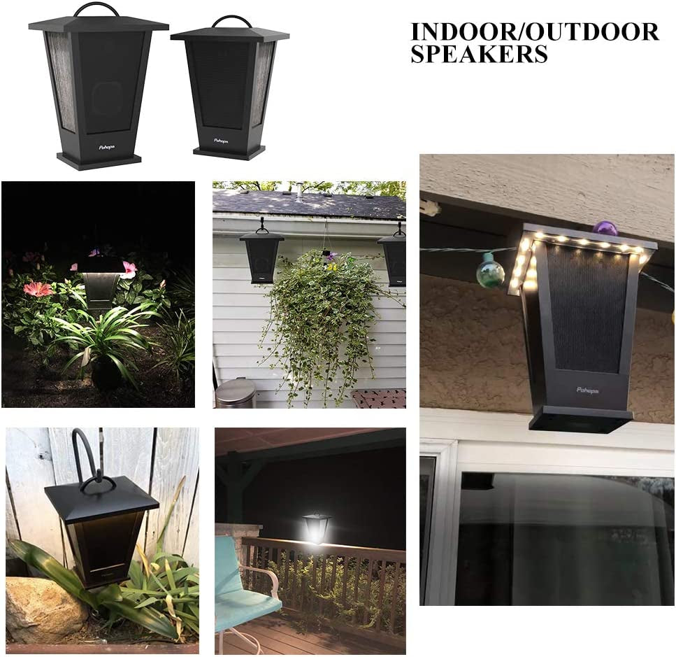 Bluetooth Speakers Waterproof, 2 Packs True Wireless Stereo Sound 20W Dual Pairing Lantern Indoor Outdoor Speakers with 20 Piece LED Lights, Rich Bass, Pinao Black