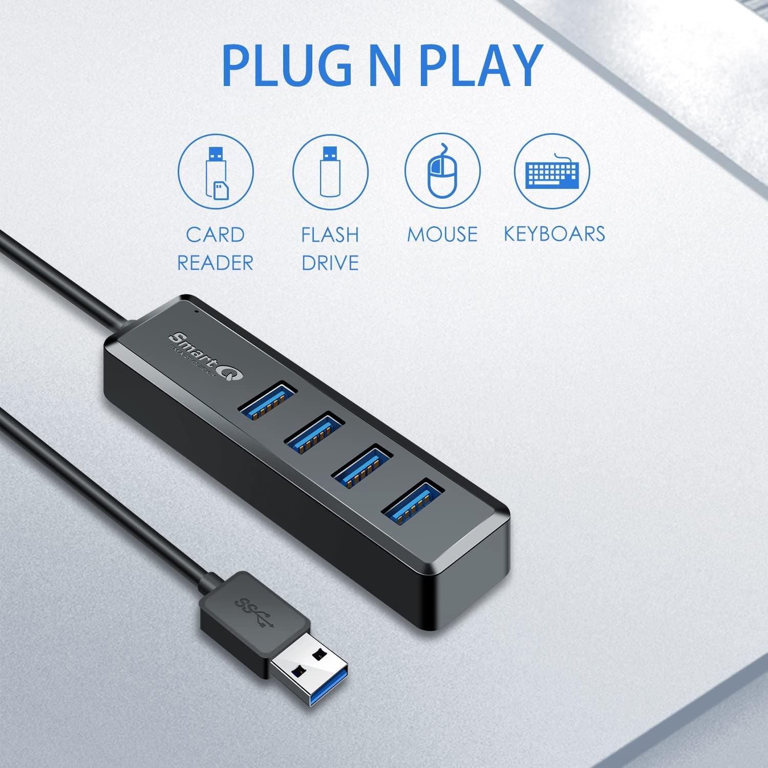 4 Ports H302S USB 3.2 Hub Gen1 for Laptop , Multi Port Expander, Fast Data Transfer USB Splitter Compatible with Windows PC, Mac, Printer, Mobile HDD