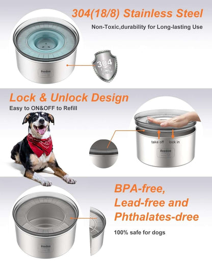 1Gallon Dog Water Bowl, 3.8L No Spill Water Bowl for Dogs, Stainless Steel Sp...